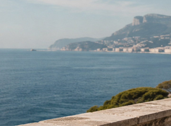 The Mediterranean coastline below the terrace